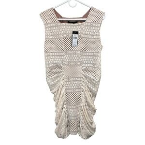 NWT BCBGMAXAZRIA Renee Ivory Eyelet Mesh Ruched Bodycon Dress